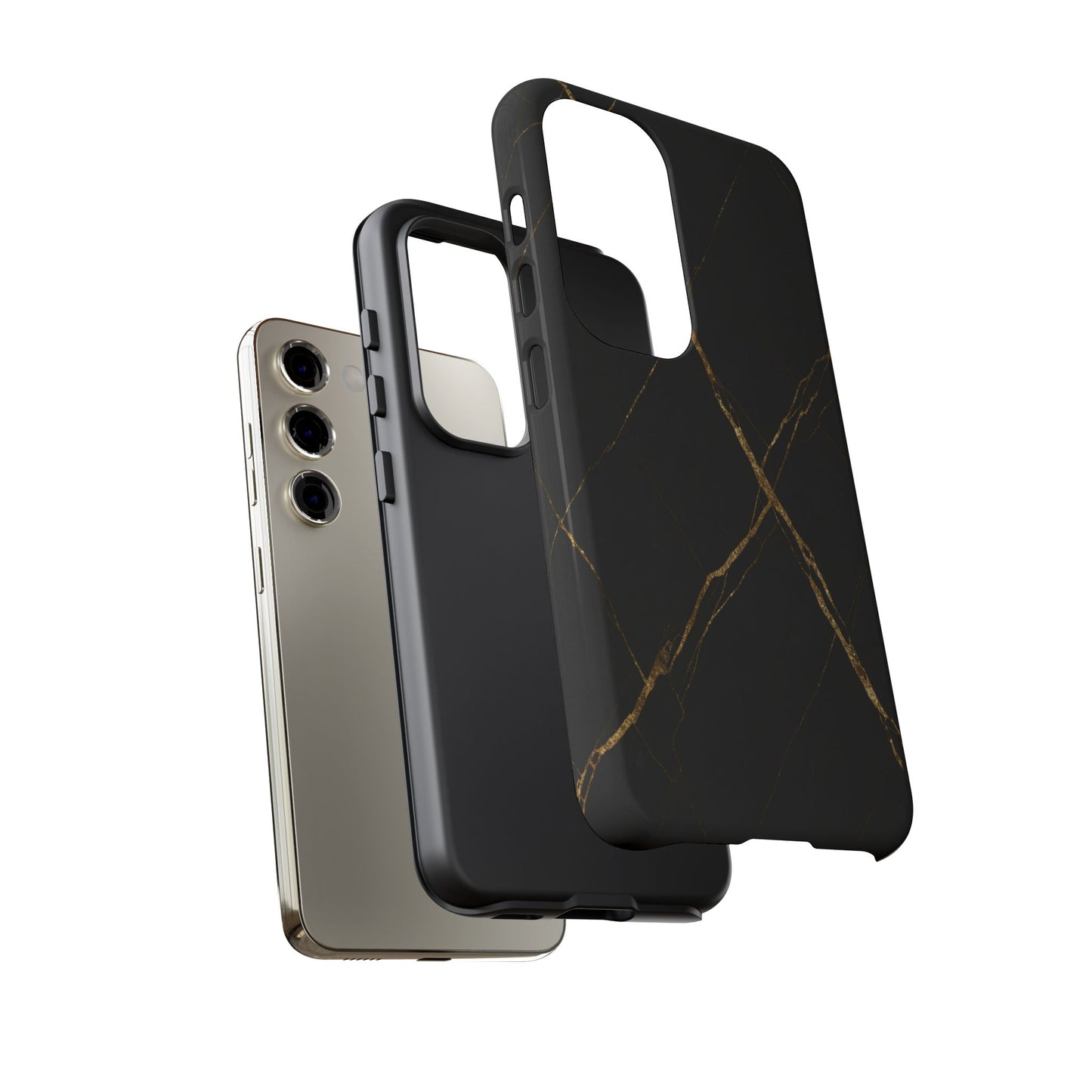 Black Marble Phone Case with Gold Veins – Luxury Minimal Aesthetic Tough Case