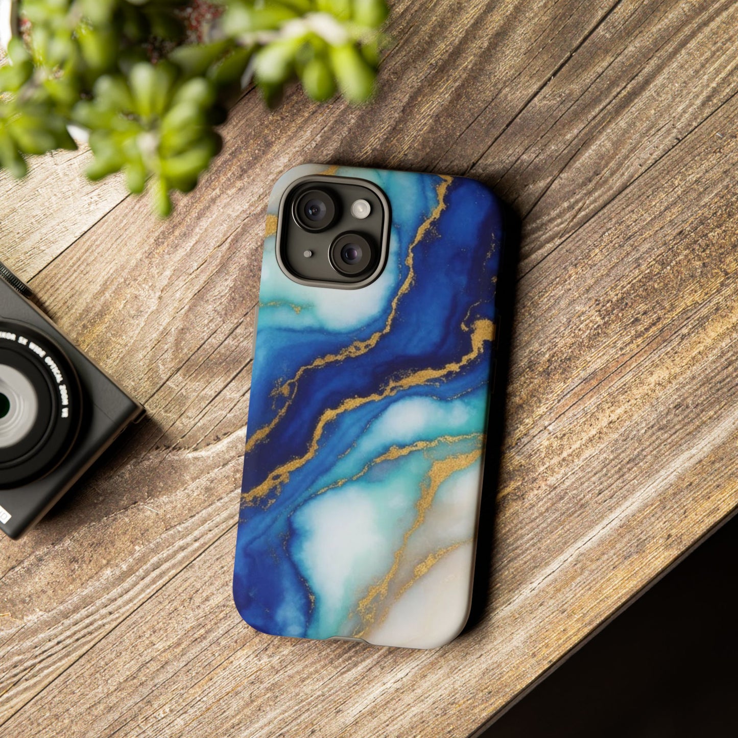 Blue & Gold Marble Phone Case – Luxury Resin Art Tough Case (iPhone, Samsung, Pixel)