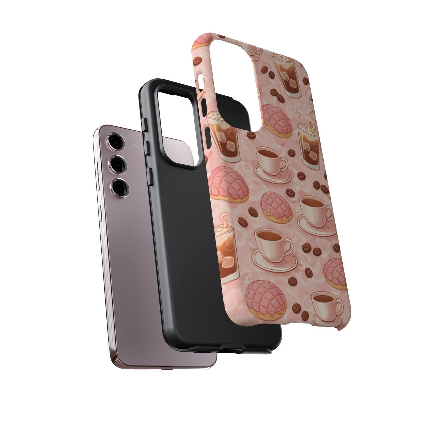 Cute Coffee & Pink Concha Phone Case – Coffee Lover Aesthetic Latte Pattern Tough Case
