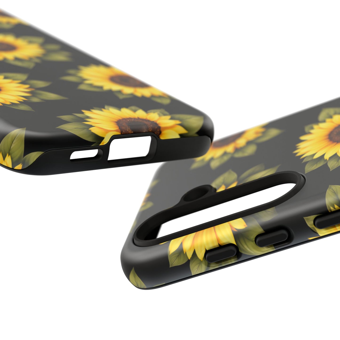 Sunflower Floral Tough Phone Case – Black Background Protective Cover for Iphone, Samsung Galaxy and Pixel