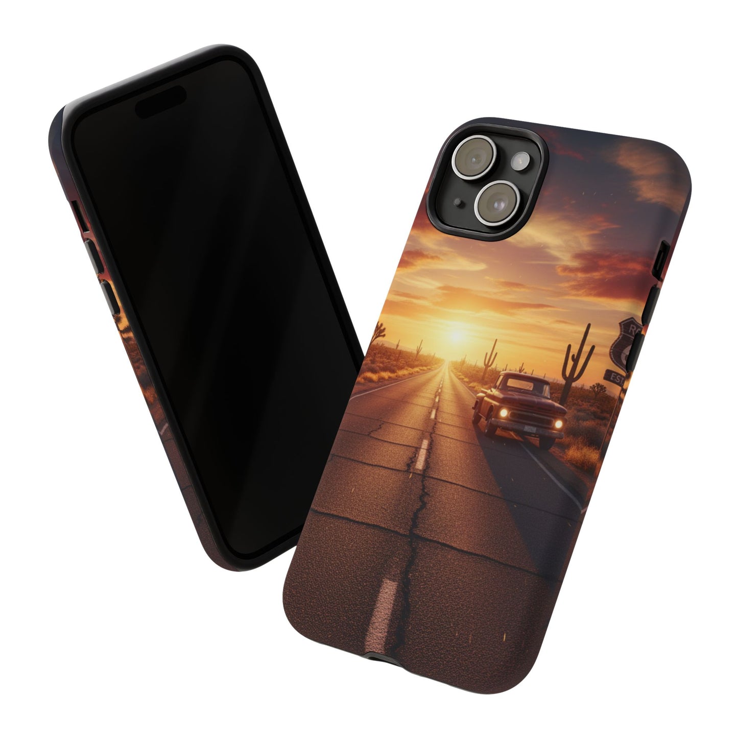 Route 66 Sunset Desert Highway Phone Case – Road Trip Travel Aesthetic Tough Case