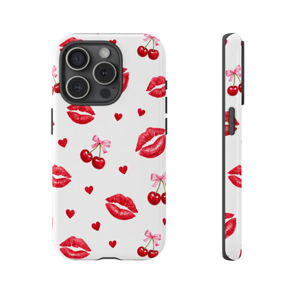 Red Lips & Cherry Phone Case – Y2K Retro Aesthetic Tough Cover