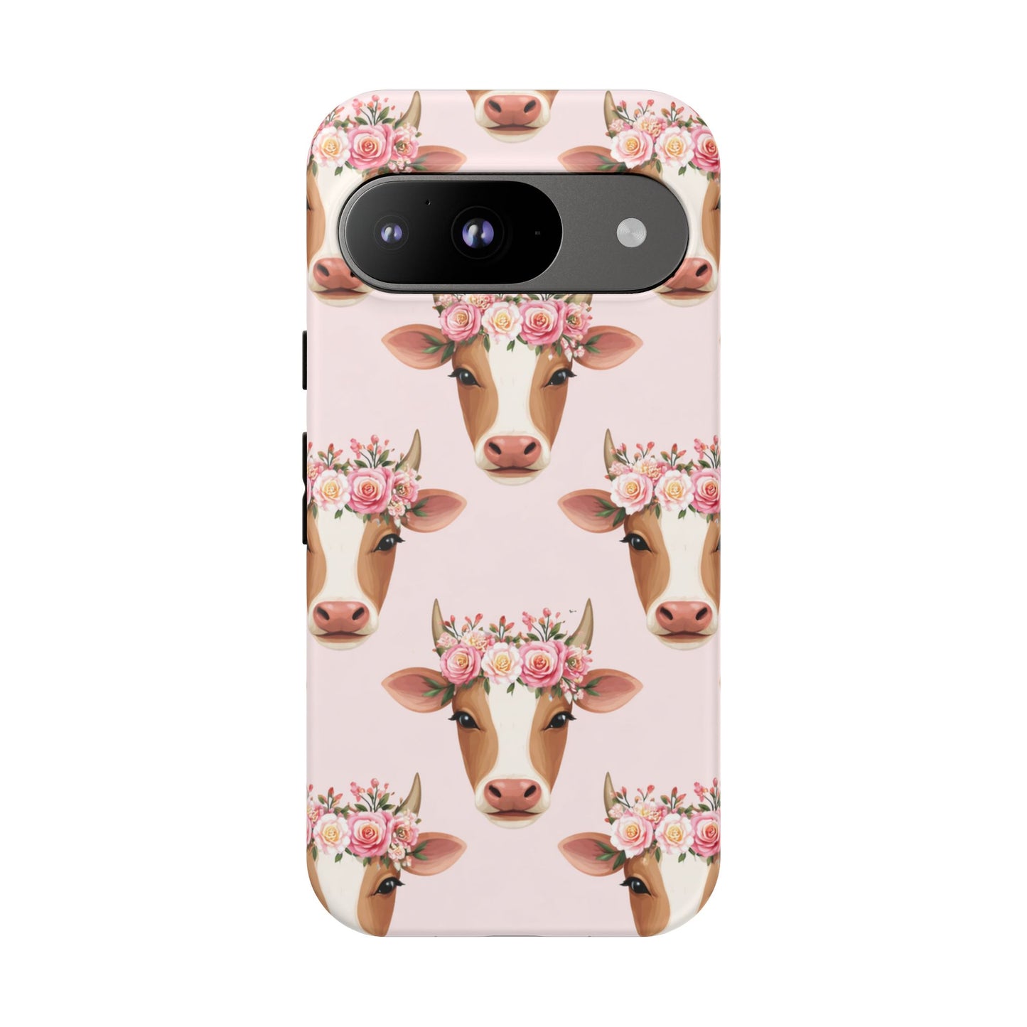 Floral Cow Phone Case – Cute Pink Cow Print Tough Protective Case for Iphone, Samsung Galaxy and Pixel