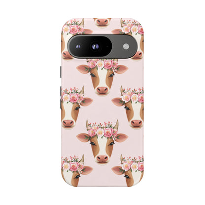 Floral Cow Phone Case – Cute Pink Cow Print Tough Protective Case for Iphone, Samsung Galaxy and Pixel