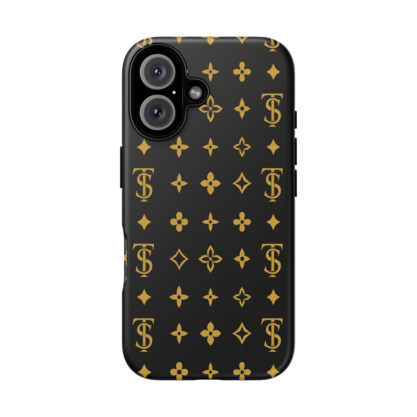 Gold Monogram Pattern Tough Phone Case | Black & Gold Luxury Design for Iphone, Samsung Galaxy and Pixel