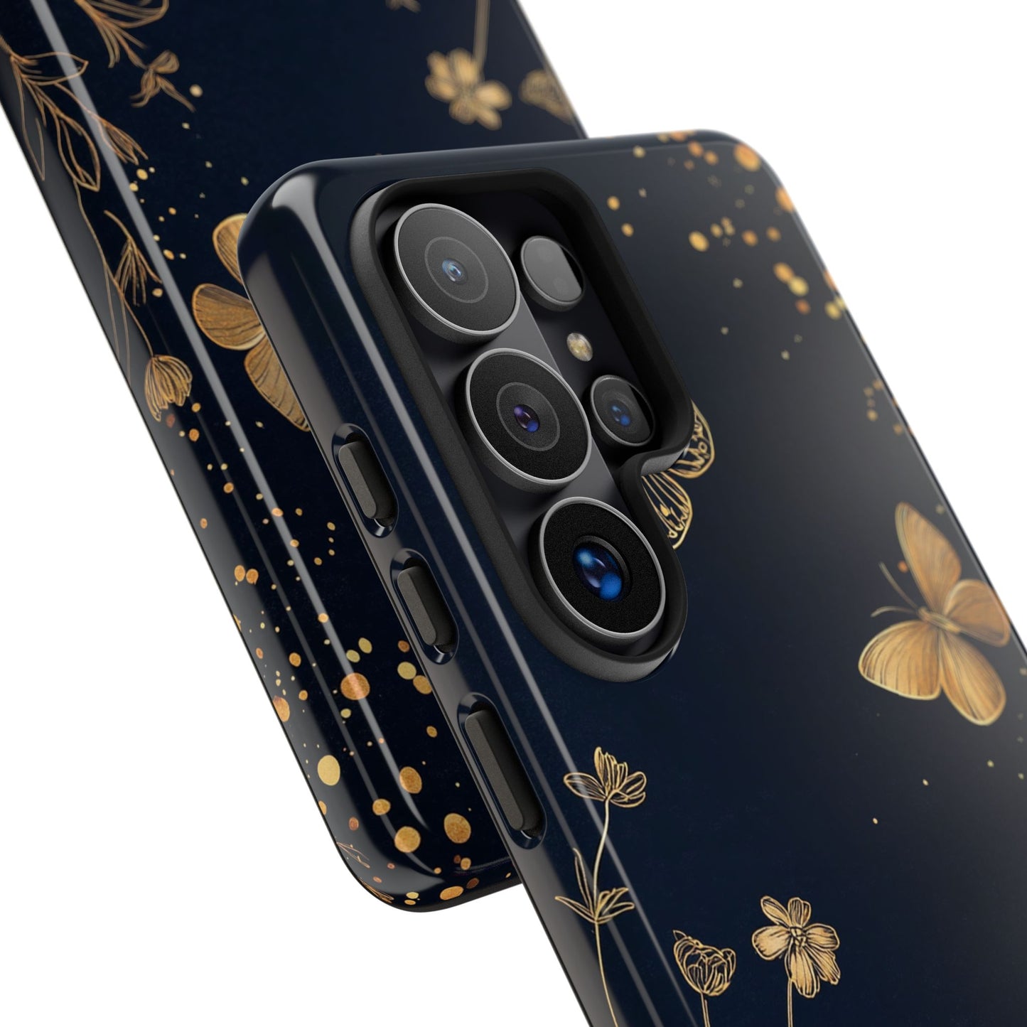 Gold Floral Butterfly Phone Case, Dark Aesthetic Botanical, Elegant Black Luxury iPhone Samsung Cover