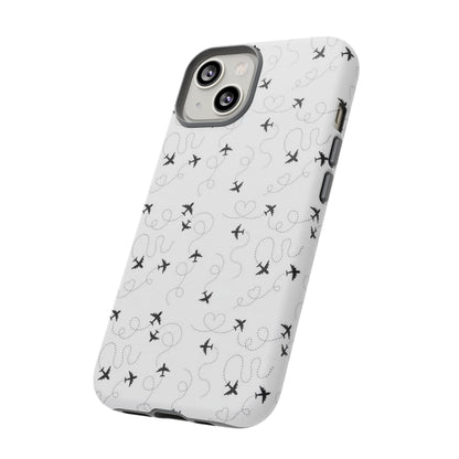 Minimal Paper Airplane Pattern Phone Case – Black White Aesthetic Tough Cover