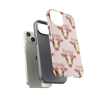 Floral Cow Phone Case – Cute Pink Cow Print Tough Protective Case for Iphone, Samsung Galaxy and Pixel