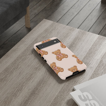 Teddy Bear Phone Case | Cute Coquette Aesthetic Pink Bear Pattern Case | Kawaii Soft Girl iPhone & Samsung Tough Protective Case