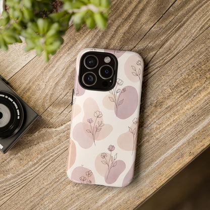 Blush Floral Phone Case Neutral Botanical Watercolor Tough Cover