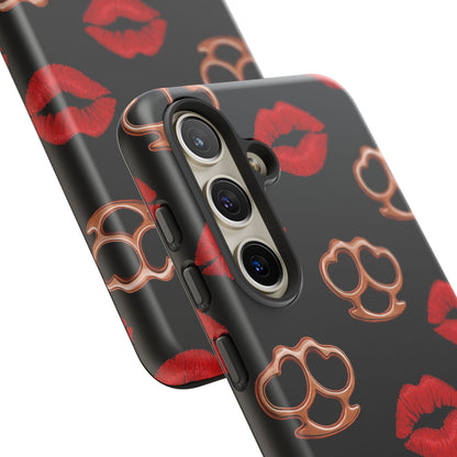 Red Lipstick & Knuckle Duster Phone Case | Bold Kiss Print Tough Protective Cover for Iphone, Samsung Galaxy and Pixel