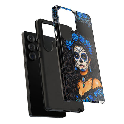 Blue Sugar Skull Woman Phone Case – Day of the Dead Aesthetic Tough Cover