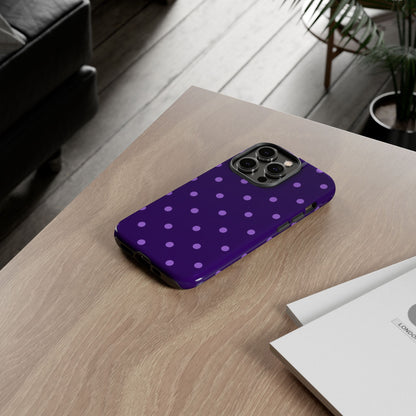 Purple Polka Dot Tough Phone Case – Cute Stylish Durable Protective Cover for Iphone, Samsung Galaxy and Pixel