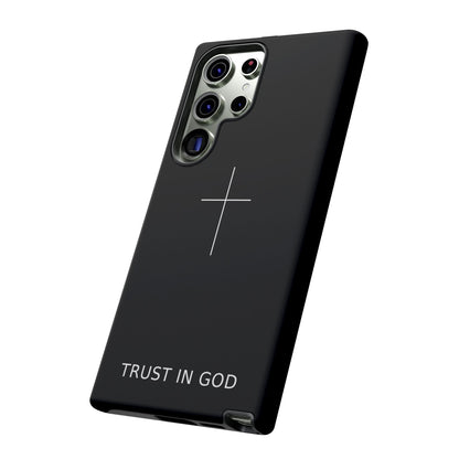 Trust in God Phone Case Minimal Cross Christian Black Tough Cover