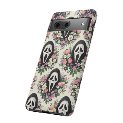 Floral Ghost Face Aesthetic Phone Case – Cute Spooky Tough Cover