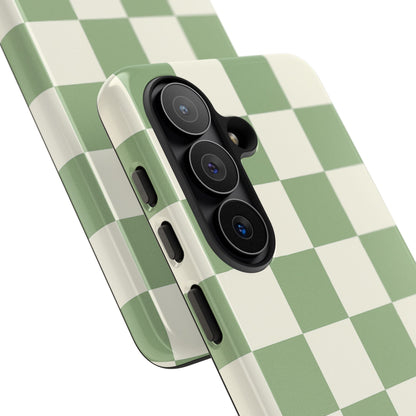 Sage Green Checkerboard Phone Case | Minimal Aesthetic Checkered iPhone & Samsung Tough Case