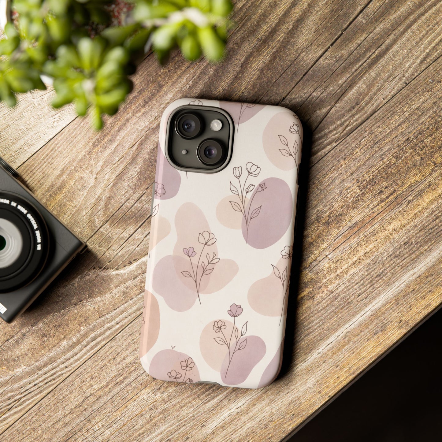 Blush Floral Phone Case Neutral Botanical Watercolor Tough Cover