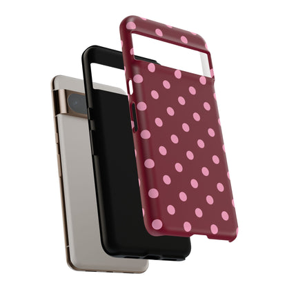 Pink Polka Dot Phone Case – Cute Aesthetic Tough Protective Phone Cover for Iphone, Samsung Galaxy and Pixel