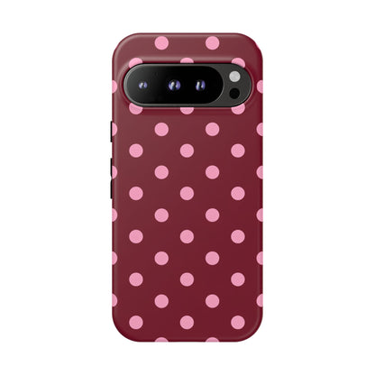 Pink Polka Dot Phone Case – Cute Aesthetic Tough Protective Phone Cover for Iphone, Samsung Galaxy and Pixel