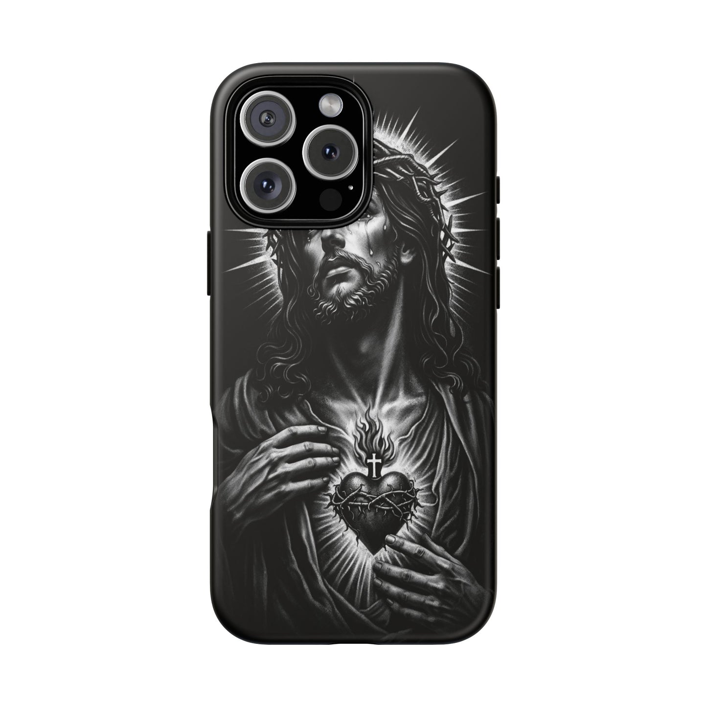 Jesus Sacred Heart Phone Case Black White Christian Faith Aesthetic