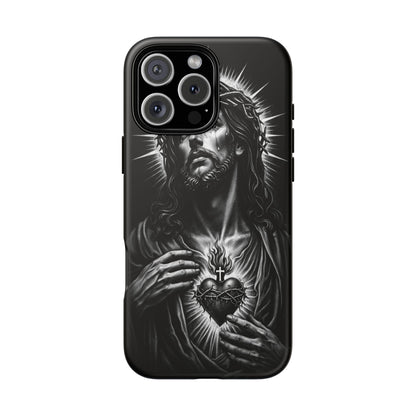 Jesus Sacred Heart Phone Case Black White Christian Faith Aesthetic