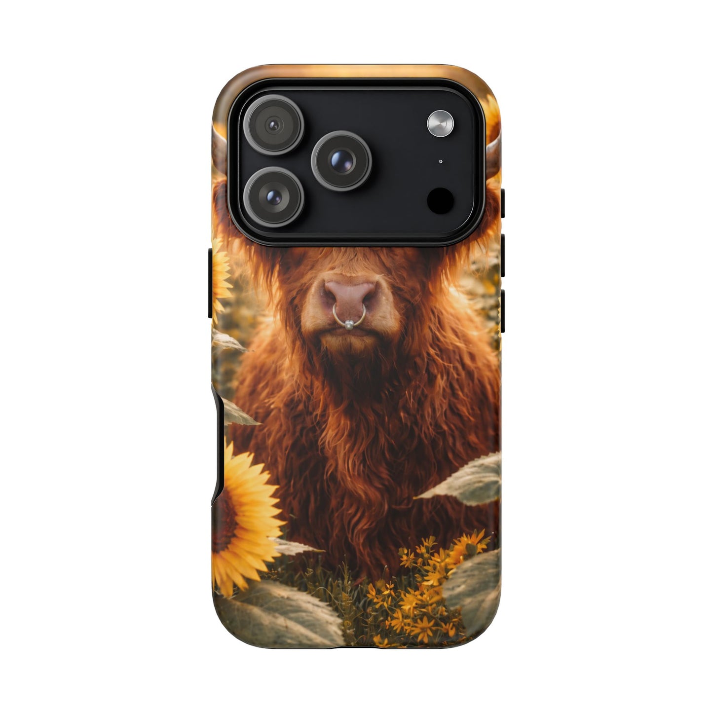 Highland Cow Sunflower Phone Case | Floral Farmhouse iPhone, Samsung Galaxy and Pixel Cover