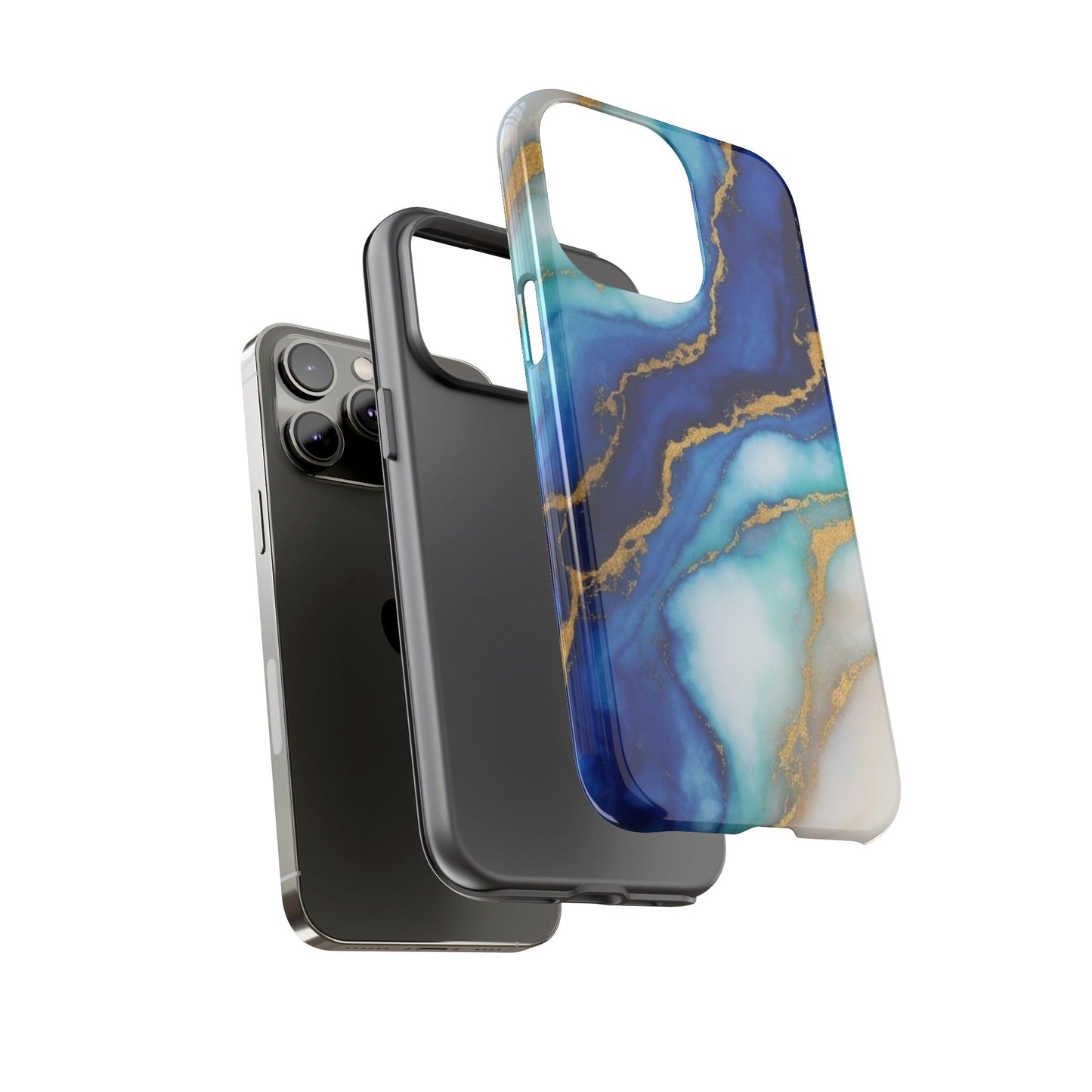 Blue & Gold Marble Phone Case – Luxury Resin Art Tough Case (iPhone, Samsung, Pixel)
