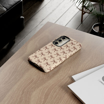 Coquette Bow Phone Case | Neutral Beige Aesthetic iPhone & Samsung Tough Case