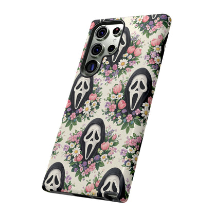 Floral Ghost Face Aesthetic Phone Case – Cute Spooky Tough Cover