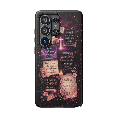 Christian Bible Verse Phone Case Pink Floral Faith Tough Protective Cover Gift