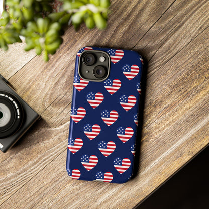 Patriotic American Flag Heart Phone Case – Tough Shockproof, USA Stars & Stripes for Iphone, Samsung Galaxy and Pixel