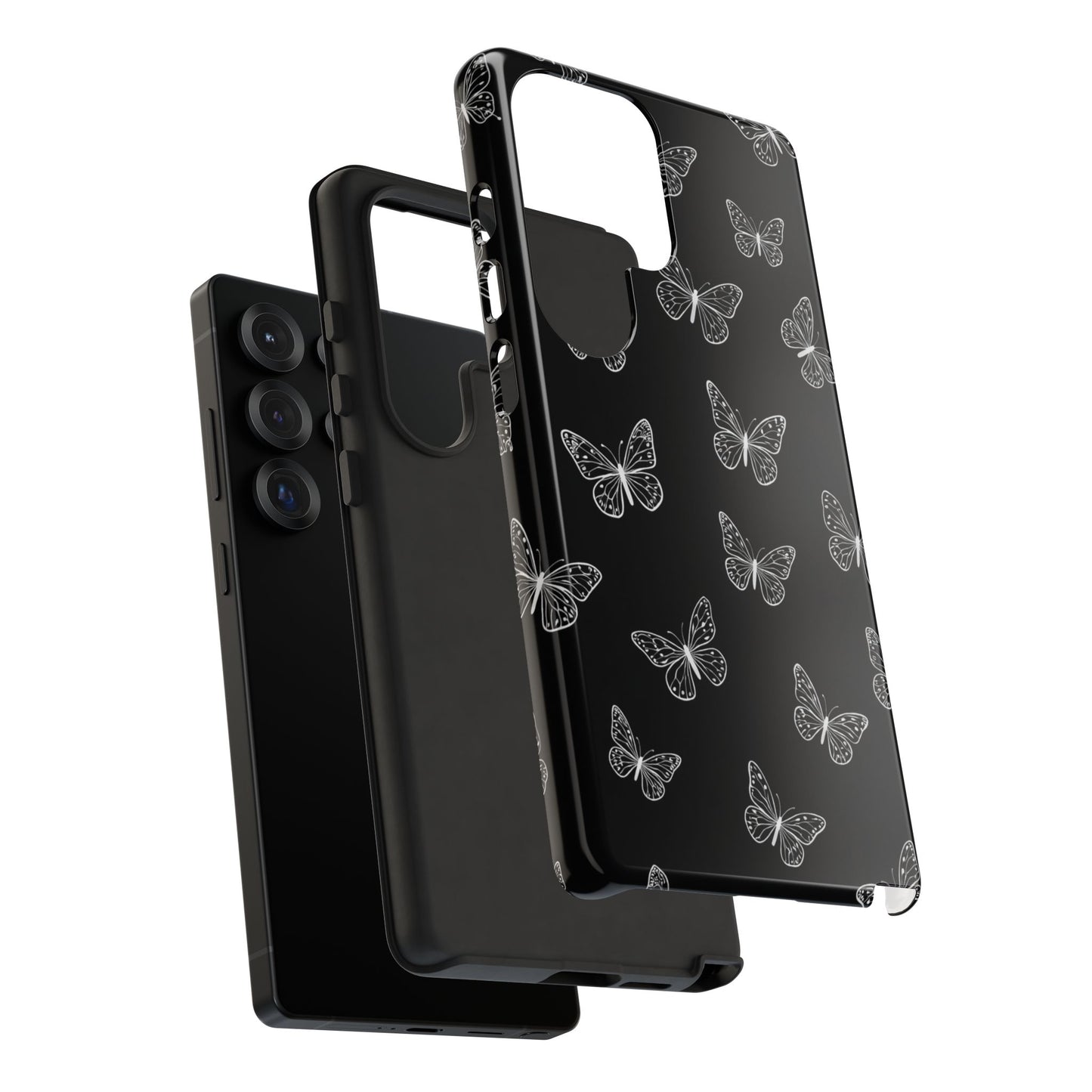 White Butterfly Pattern Phone Case – Dark Aesthetic Monochrome Tough Cover