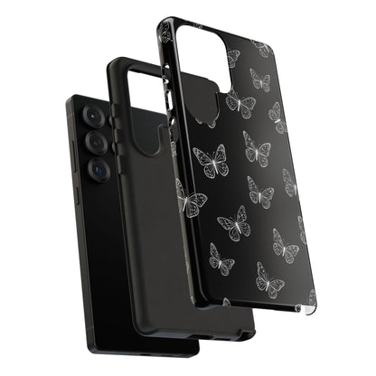 White Butterfly Pattern Phone Case – Dark Aesthetic Monochrome Tough Cover