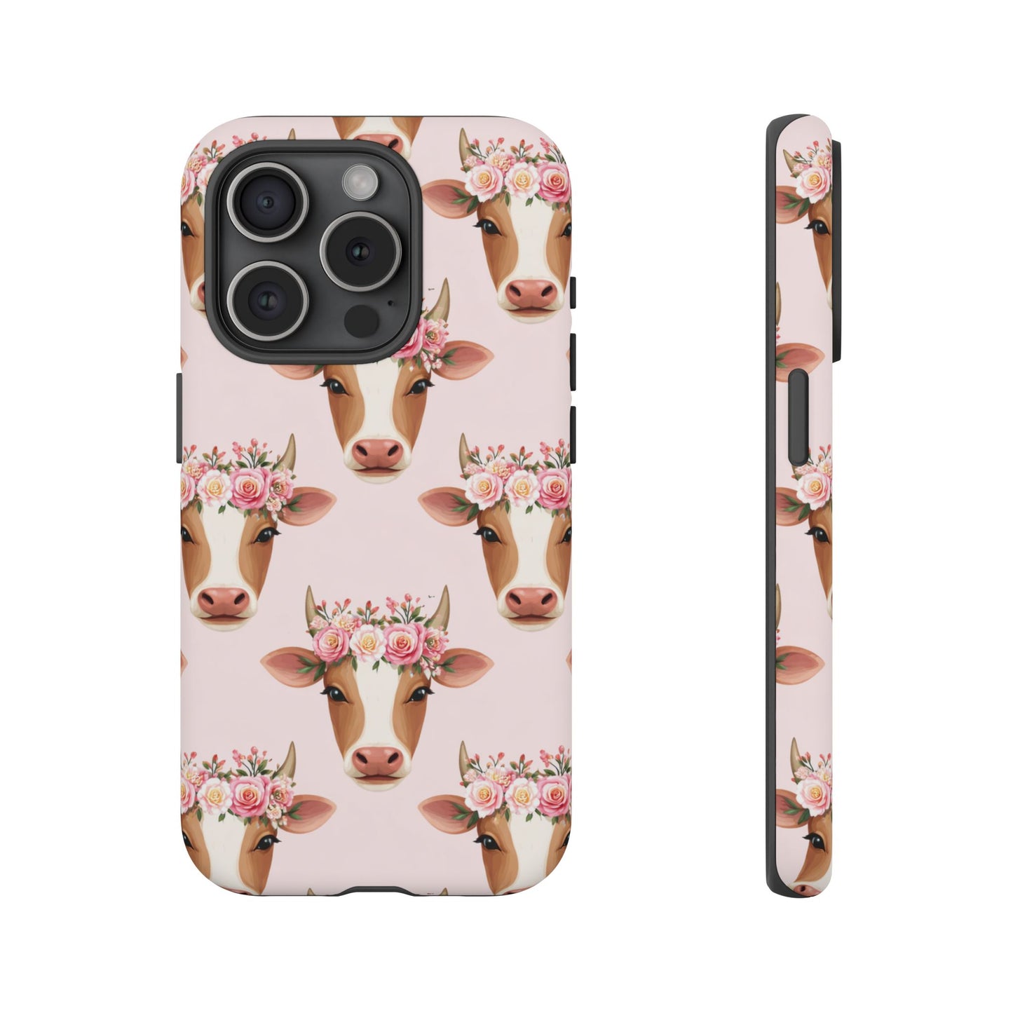 Floral Cow Phone Case – Cute Pink Cow Print Tough Protective Case for Iphone, Samsung Galaxy and Pixel