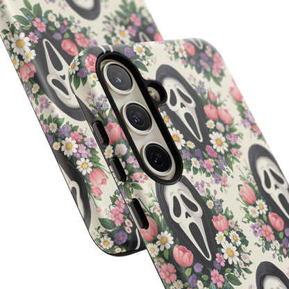 Floral Ghost Face Aesthetic Phone Case – Cute Spooky Tough Cover