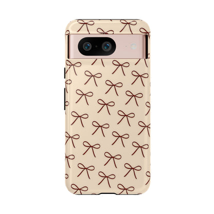Coquette Bow Phone Case | Neutral Beige Aesthetic iPhone & Samsung Tough Case