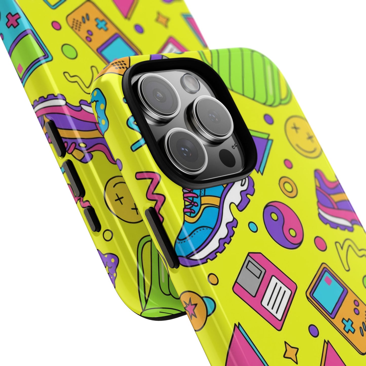 90s Retro Neon Phone Case – Y2K Nostalgia Colorful Icons Tough Protective Case