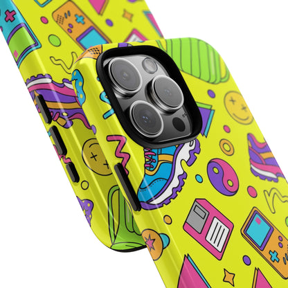 90s Retro Neon Phone Case – Y2K Nostalgia Colorful Icons Tough Protective Case