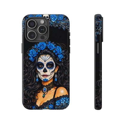 Blue Sugar Skull Woman Phone Case – Day of the Dead Aesthetic Tough Cover