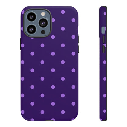 Purple Polka Dot Tough Phone Case – Cute Stylish Durable Protective Cover for Iphone, Samsung Galaxy and Pixel