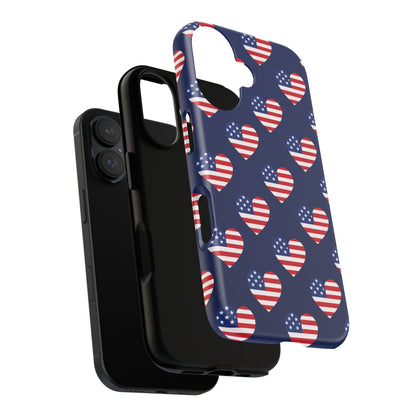 Patriotic American Flag Heart Phone Case – Tough Shockproof, USA Stars & Stripes for Iphone, Samsung Galaxy and Pixel