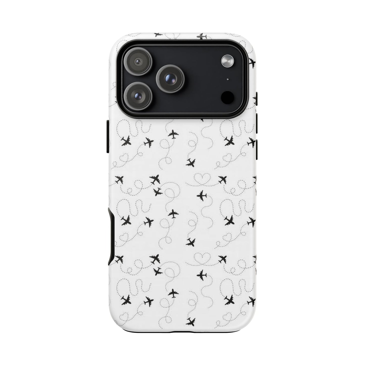 Minimal Paper Airplane Pattern Phone Case – Black White Aesthetic Tough Cover