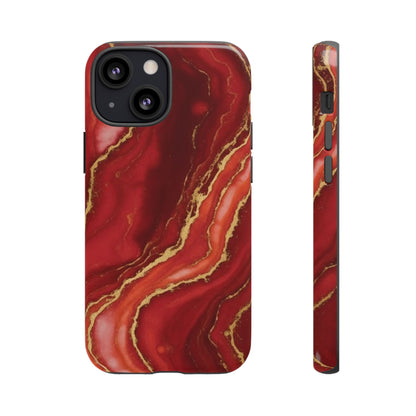 Red Agate Marble Phone Case with Gold Veins – Luxury Tough iPhone & Samsung Case