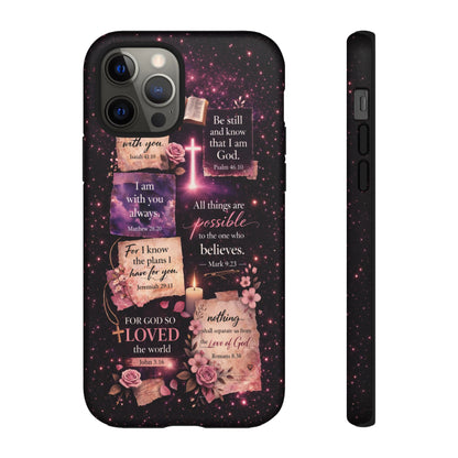 Christian Bible Verse Phone Case Pink Floral Faith Tough Protective Cover Gift