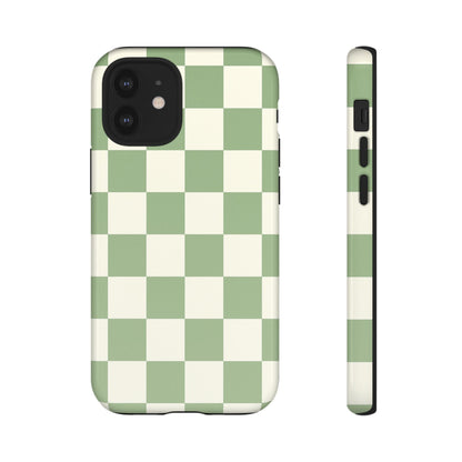 Sage Green Checkerboard Phone Case | Minimal Aesthetic Tough Case