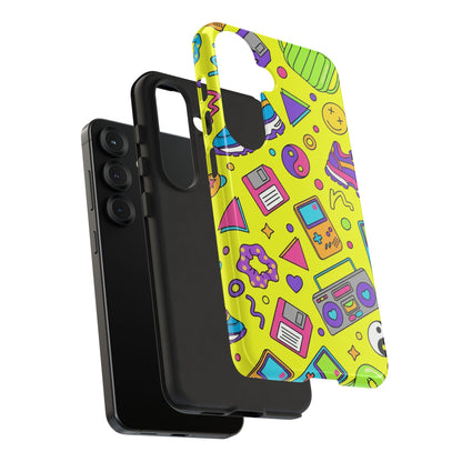 90s Retro Neon Phone Case – Y2K Nostalgia Colorful Icons Tough Protective Case