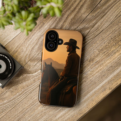 Western Cowboy Sunset Phone Case | Horse Rider Desert Aesthetic Tough Protective Case