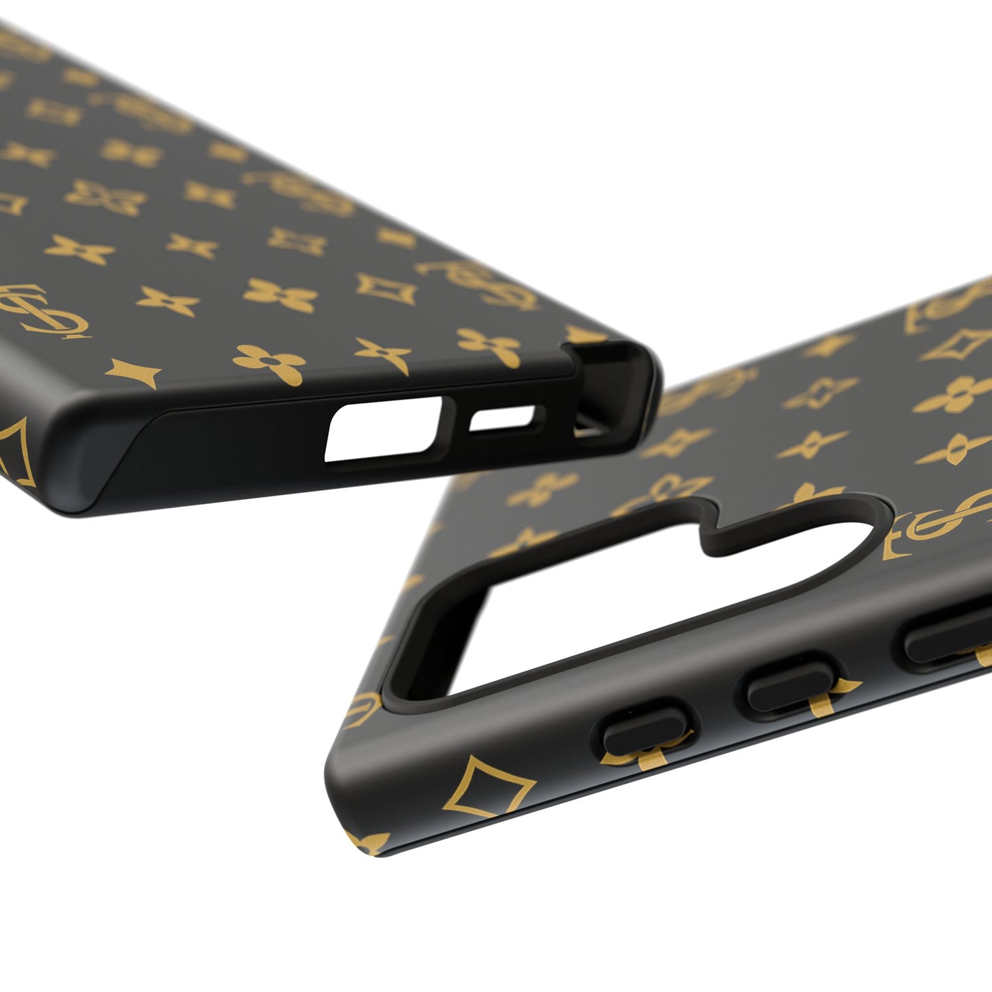 Gold Monogram Pattern Tough Phone Case | Black & Gold Luxury Design for Iphone, Samsung Galaxy and Pixel