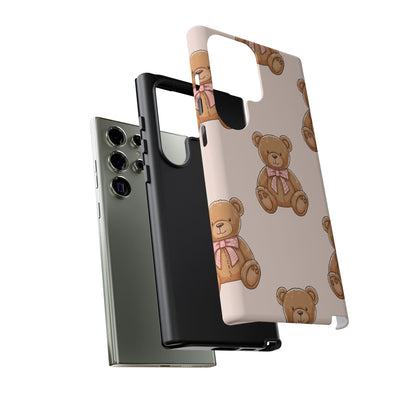Teddy Bear Phone Case | Cute Coquette Aesthetic Pink Bear Pattern Case | Kawaii Soft Girl iPhone & Samsung Tough Protective Case