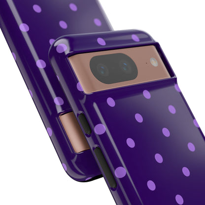 Purple Polka Dot Tough Phone Case – Cute Stylish Durable Protective Cover for Iphone, Samsung Galaxy and Pixel